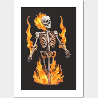 skeleton with fire Posters and Art